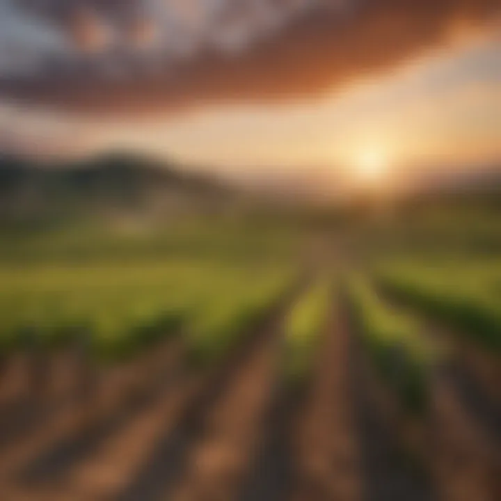 Vineyards under a sunset sky, symbolizing wine origins