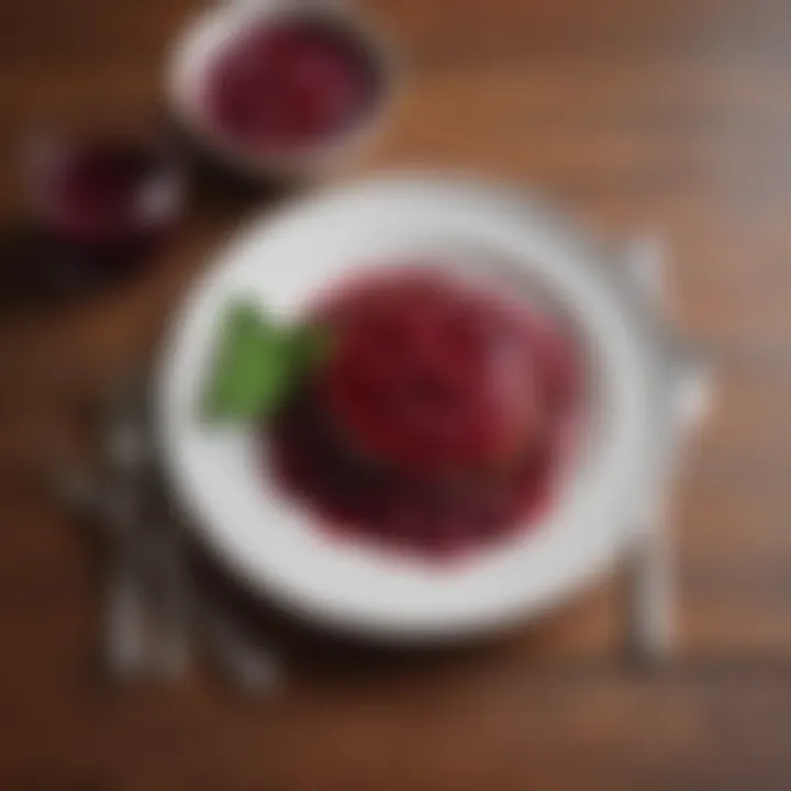 A beautifully plated cranberry sauce on a dining table