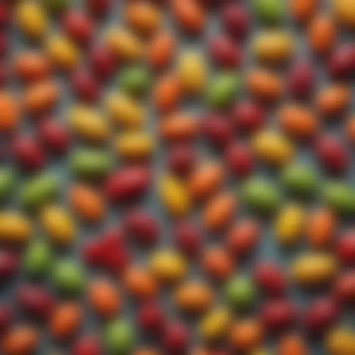 Finished Skittles displayed in an artistic arrangement