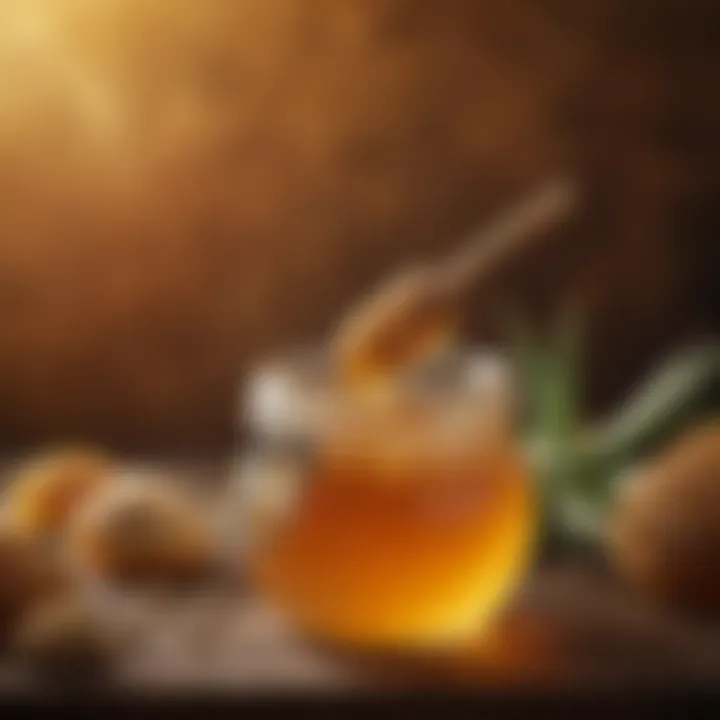 A jar of pure honey surrounded by honeycombs