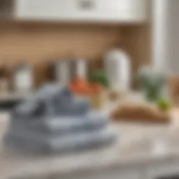 Elegant presentation of All-Clad kitchen towels on a countertop