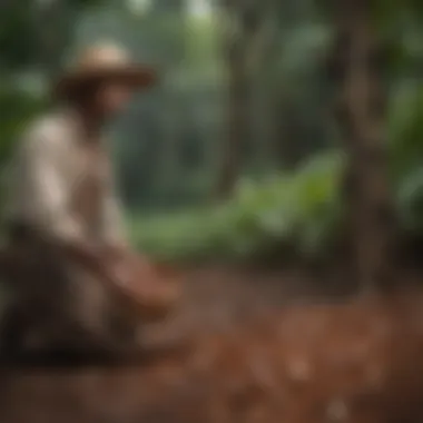 Ancient Cacao Cultivation A historical representation of cacao cultivation, showcasing ancient practices.