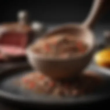 Enhancing Steak Flavor A close-up of steak seasoning with a mortar and pestle