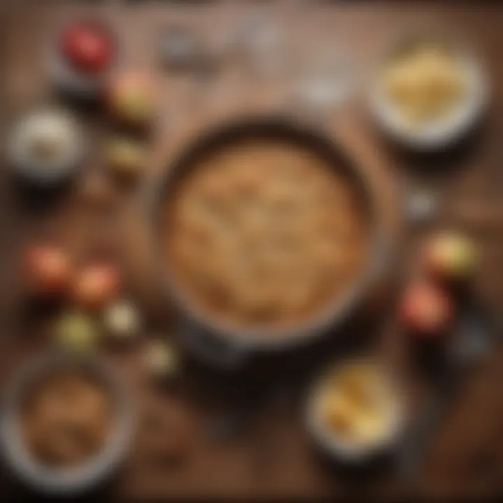 Ingredients for apple cobbler arranged on a wooden table