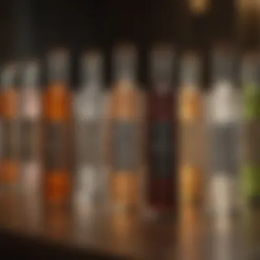 Artisan vodka bottles with intricate labels