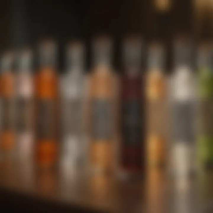 Artisan vodka bottles with intricate labels