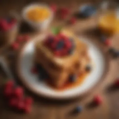 Gourmet Baked French Toast Sticks with Berries A golden-brown plate of baked French toast sticks garnished with fresh berries