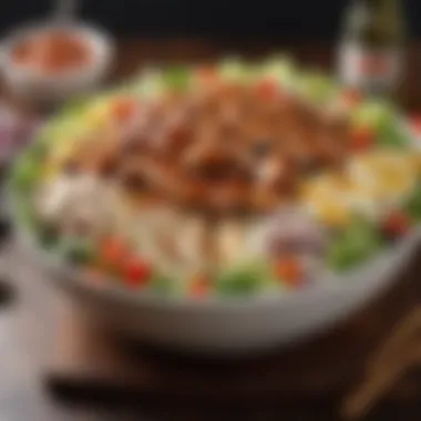 Colorful Assembly of BBQ Chicken Salad Assembled BBQ chicken salad in a bowl