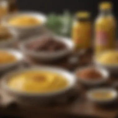 A variety of dishes enhanced by Bertman Ballpark Mustard, highlighting its versatility.