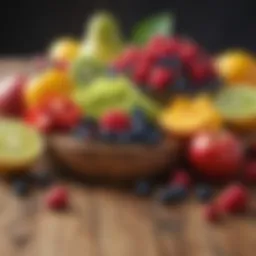 A vibrant assortment of low carb fruits on a wooden table