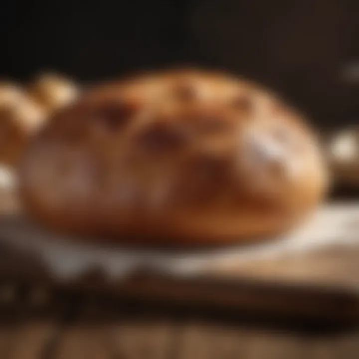 Freshly baked bread with a golden crust on a wooden table