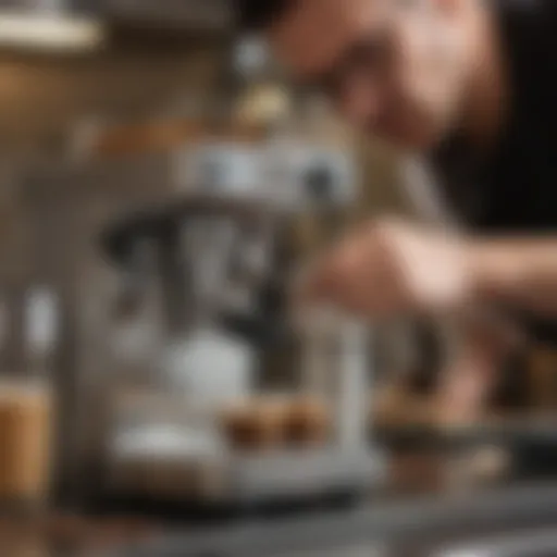 Barista demonstrating espresso extraction