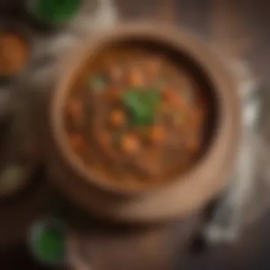 Savory lentil stew in a rustic bowl