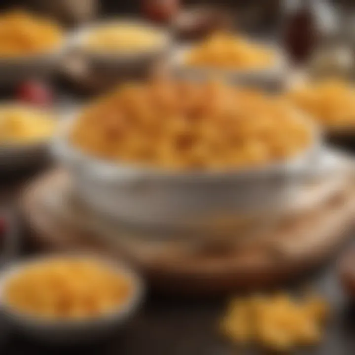 A spread of ingredients used in Buffalo Mac and Cheese emphasizing quality and freshness