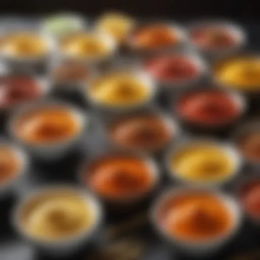 A vibrant display of Buffalo Wild Wings sauces in small bowls