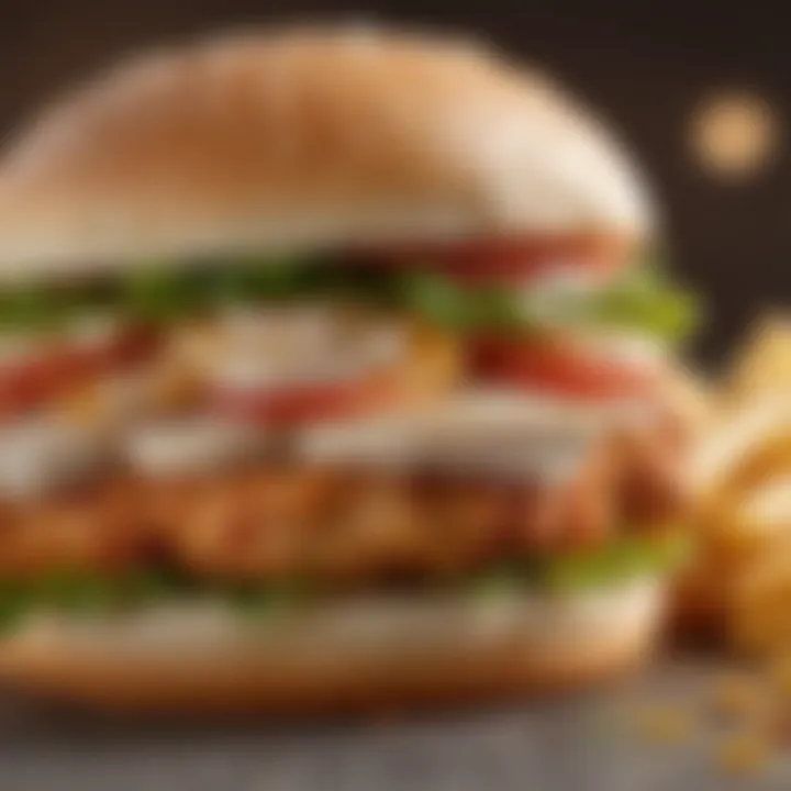 Close-up shot showcasing the fresh ingredients of the chicken sandwich