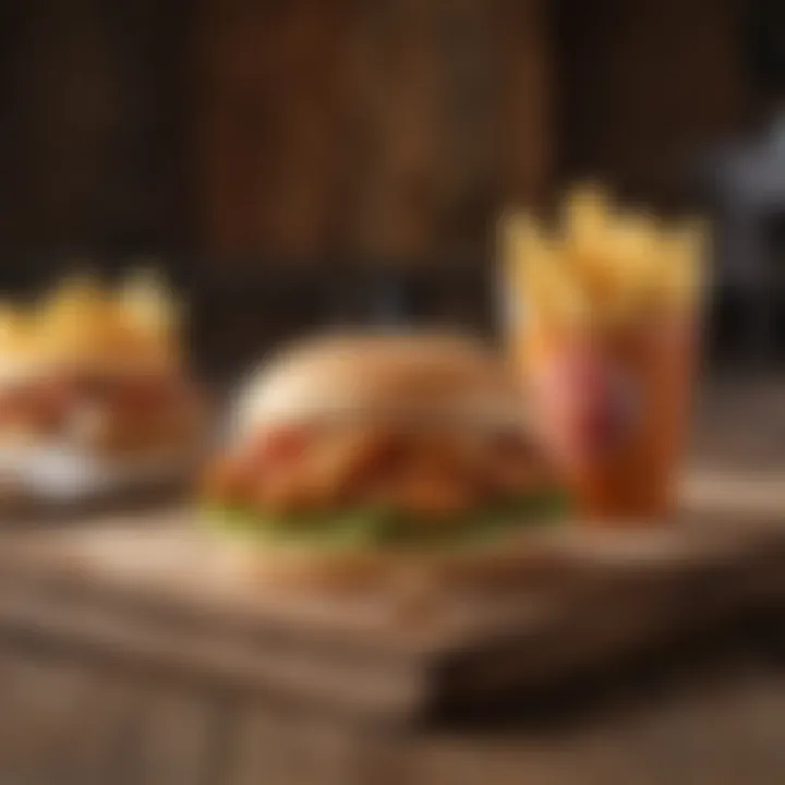 Overview of Burger King's new chicken sandwich on a rustic wooden table