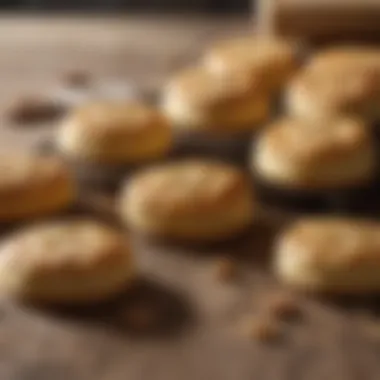 Golden-brown biscuits on a rustic wooden table