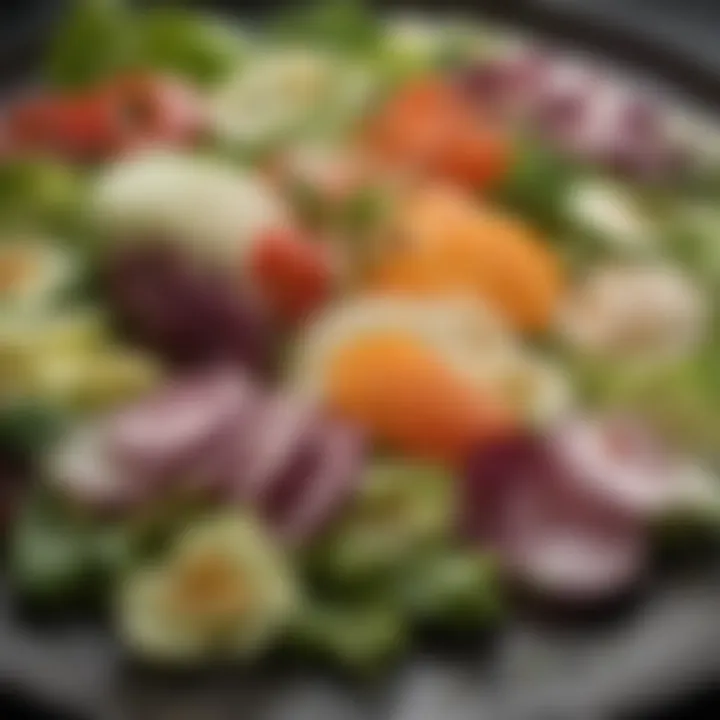 A close-up of various ingredients in Japanese salad dressings, highlighting freshness