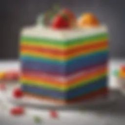 Colorful layers of rainbow cake showcasing vibrant hues