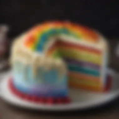 Close-up of a beautifully decorated rainbow cake