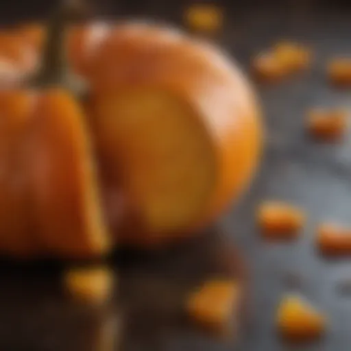 A vibrant display of candied pumpkin pieces glistening with syrup