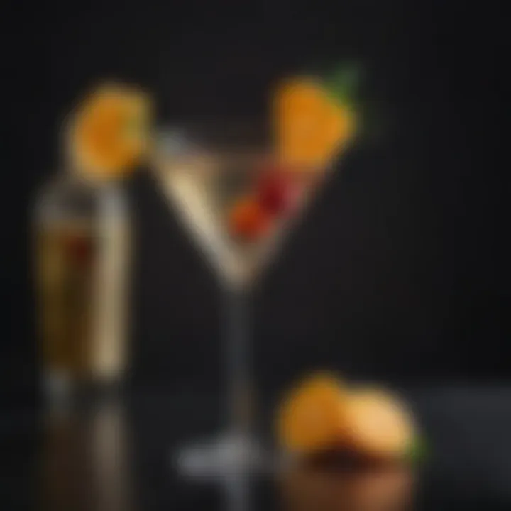 Close-up of the unique garnishes enhancing the Casino Royale Martini