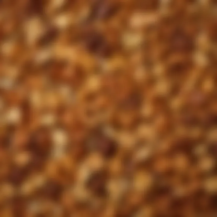 A close-up of the textural contrast in crispy Chex Mix pieces