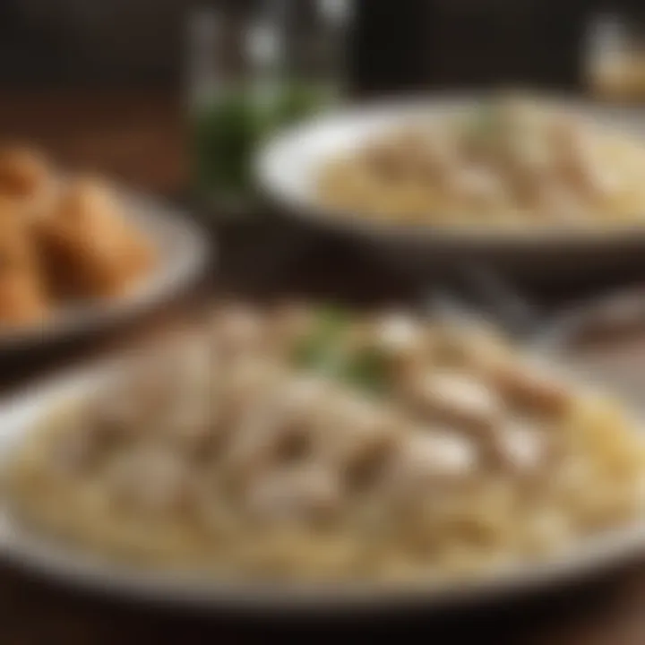 Variations of Chicken Alfredo served with sides