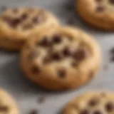 Close-up of freshly baked choc chip cookies with melting chocolate chips
