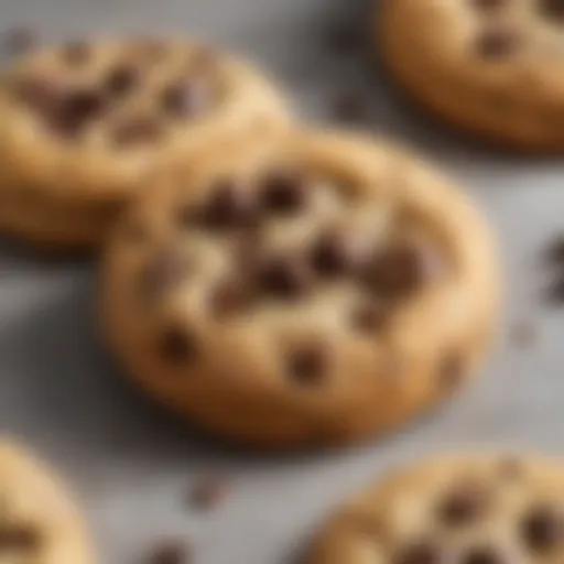 Close-up of freshly baked choc chip cookies with melting chocolate chips