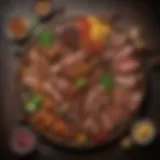 A beautifully arranged platter of assorted grilled meats showcasing the churrasco style