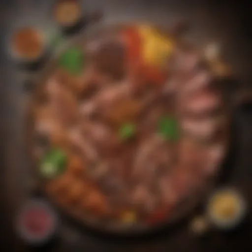 A beautifully arranged platter of assorted grilled meats showcasing the churrasco style
