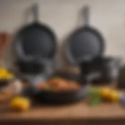 A beautiful display of cast iron cookware sets showcasing their versatile designs.