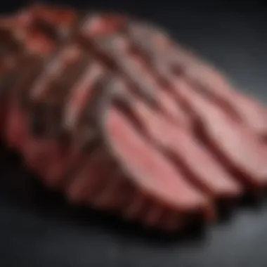 Close-up of perfectly marbled Wagyu hanger steak showcasing its rich texture