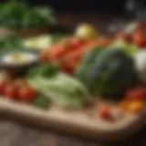 A variety of keto-friendly vegetables arranged on a wooden board