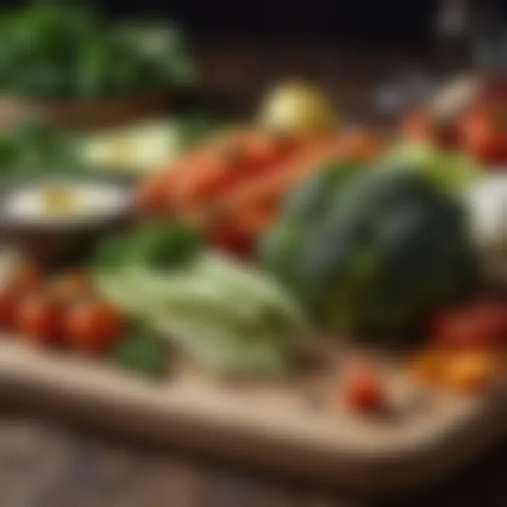 A variety of keto-friendly vegetables arranged on a wooden board