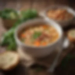 A hearty great northern bean soup garnished with fresh herbs.