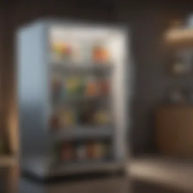 Modern Mini Bar with Refrigerator A stylish mini bar with a sleek refrigerator incorporated