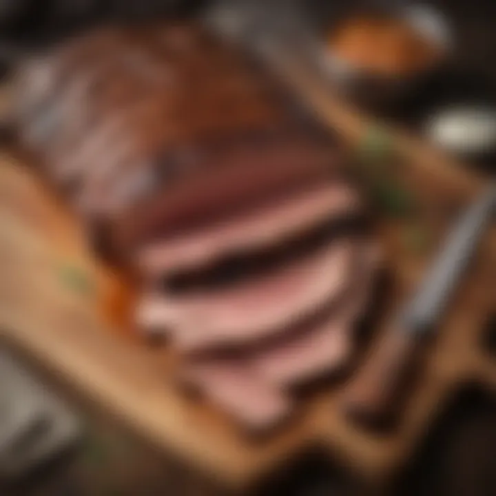 Perfectly smoked beef brisket resting on a cutting board