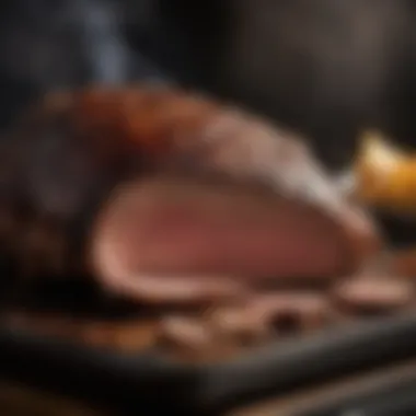 Smoker set up with brisket placed inside
