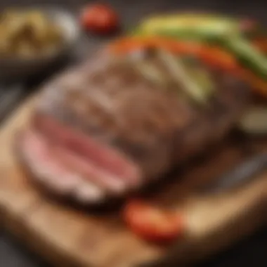 Flank Steak Perfectly Grilled Grilled flank steak garnished with vegetables