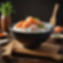 Sushi rice in a bowl with a wooden paddle