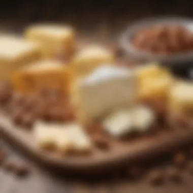 Cheese and Nut Array An appetizing spread of various cheeses and nuts, ideal for Atkins Diet Phase One.