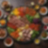 A vibrant platter featuring an assortment of low-carb vegetables and grilled meats.