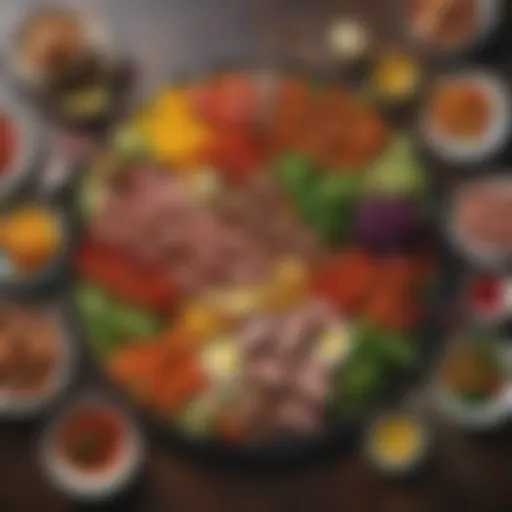 A vibrant platter featuring an assortment of low-carb vegetables and grilled meats.
