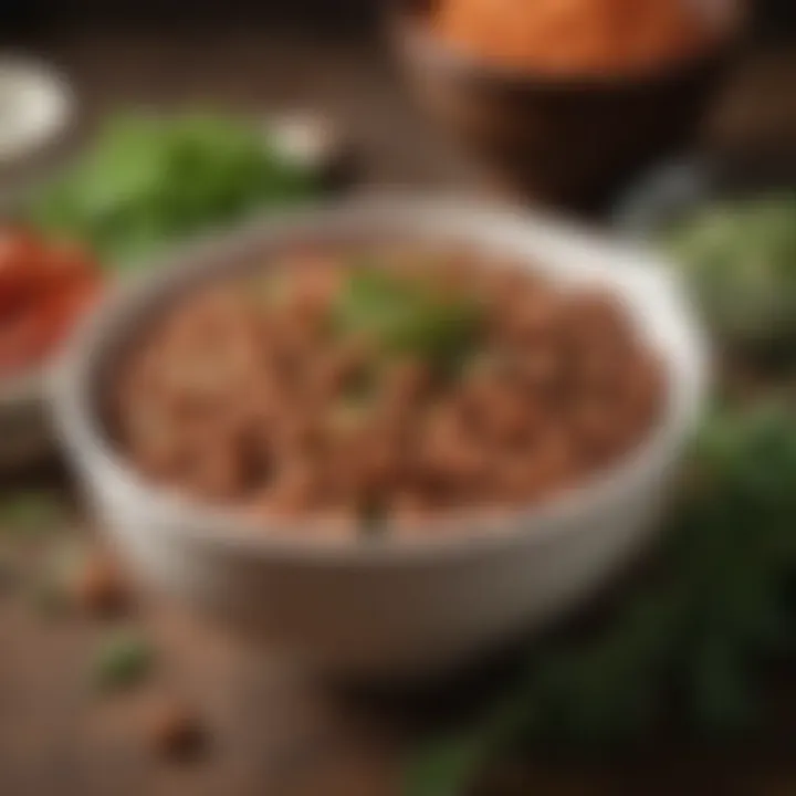 A close-up of cooked beans in a bowl with fresh herbs.