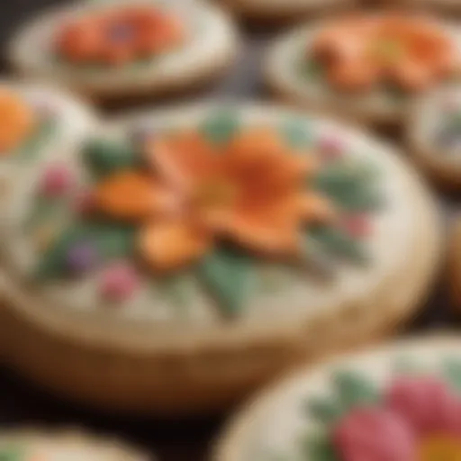 A beautifully decorated cookie featuring intricate floral patterns