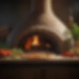 A rustic pizza oven surrounded by fresh ingredients