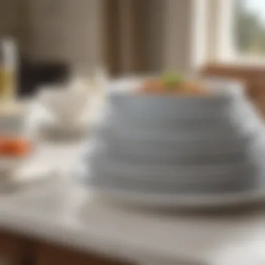 Versatile Corelle Ware Plates on Dining Table A stack of Corelle Ware plates arranged elegantly on a dining table, highlighting their versatility.